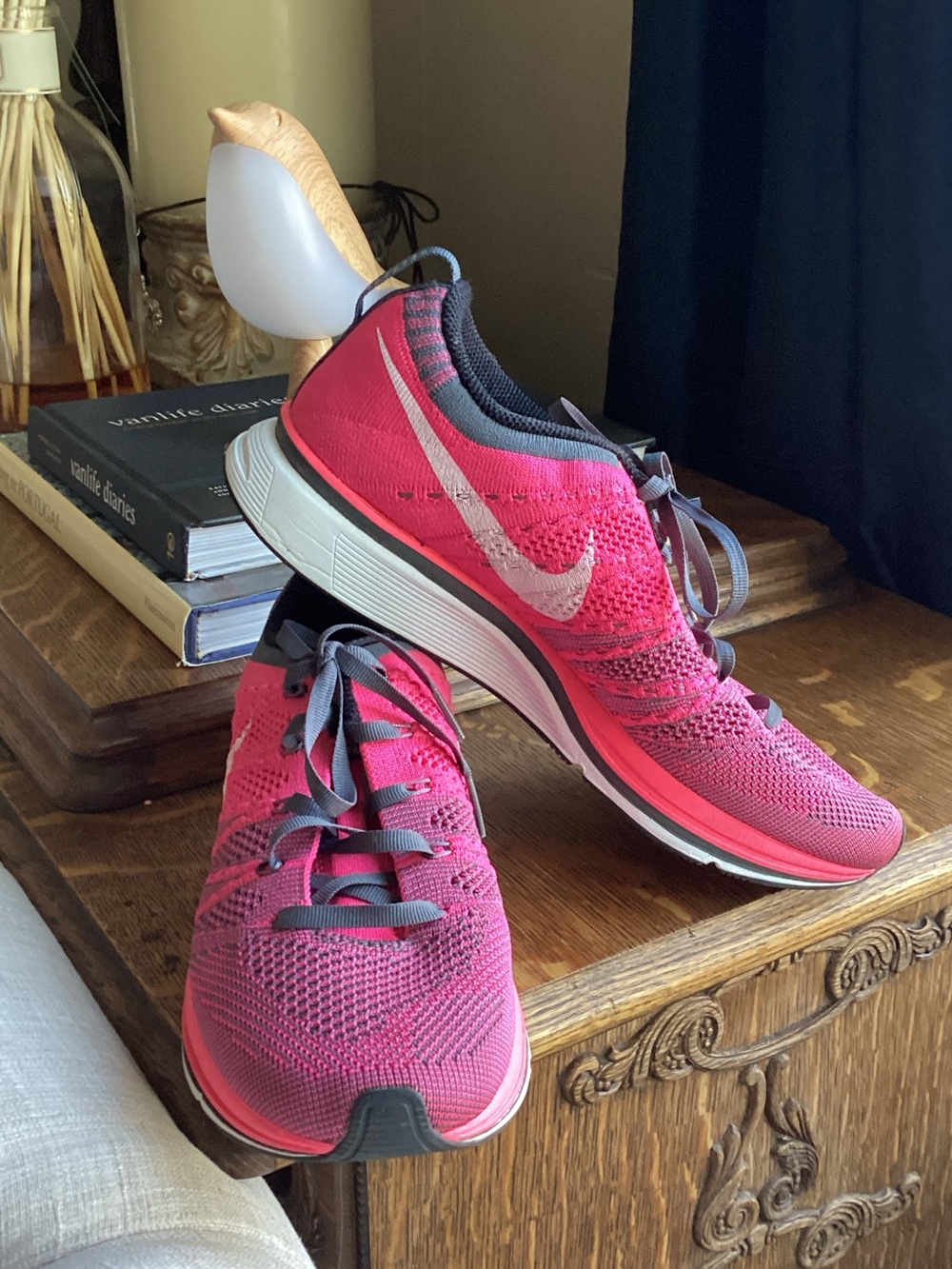 Nike Women's Flyknit Running Shoes - Pink with Gray Accents
